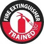 NMC - Fire Extinguisher Trained, Hard Hat Label - Diamond, Black & Red on White, 0.004" Thick, Indoor or Outdoor, Adhesive Backed, For Accident Prevention - Americas Industrial Supply