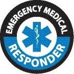 NMC - Emergency Medical Responder, Hard Hat Label - Round, Black & Blue on White, 0.004" Thick, Indoor or Outdoor, Adhesive Backed, For Accident Prevention - Americas Industrial Supply