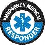 NMC - Emergency Medical Responder, Hard Hat Label - Round, Black & Blue on White, 0.004" Thick, Indoor or Outdoor, Adhesive Backed, For Accident Prevention - Americas Industrial Supply