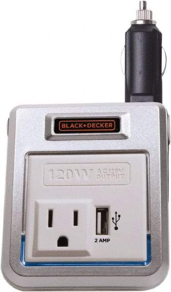 DeWALT - 12 VDC Input, 120 VAC Output, 120 Peak Wattage, Power Inverter - 120 Watt Continuous Output Power - Americas Industrial Supply