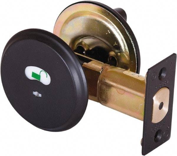 Stanley - 1-3/8 to 2" Door Thickness, Satin Chrome Finish, Occupancy Indicator Deadbolt - Nonhanded Handling, Push in Lever Override, Keyless Cylinder - Americas Industrial Supply