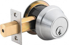 Stanley - 1-3/8 to 2" Door Thickness, Bright Brass Finish, Double Cylinder Deadbolt - Nonhanded Handling, Key Override, Double Cylinder - Americas Industrial Supply