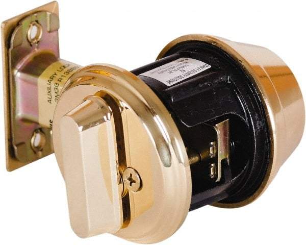 Stanley - 1-3/8 to 2" Door Thickness, Bright Brass Finish, Single Cylinder Deadbolt - Nonhanded Handling, Key Override, Single Cylinder - Americas Industrial Supply