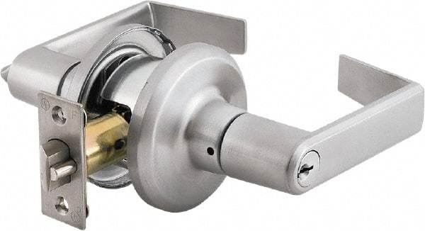 Stanley - Grade 2 Storeroom Lever Lockset - 2-3/8 & 2-3/4" Back Set, Brass Alloy, Satin Chrome Finish - Americas Industrial Supply