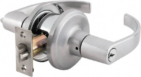 Stanley - Grade 2 Classroom Lever Lockset - 2-3/8 & 2-3/4" Back Set, Brass Alloy, Satin Chrome Finish - Americas Industrial Supply