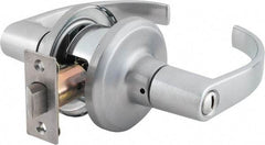 Stanley - Grade 2 Privacy Lever Lockset - 2-3/8 & 2-3/4" Back Set, Keyless Cylinder, Brass Alloy, Satin Chrome Finish - Americas Industrial Supply