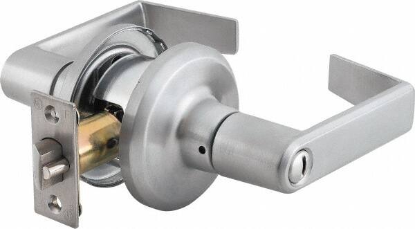 Stanley - Grade 2 Privacy Lever Lockset - 2-3/8 & 2-3/4" Back Set, Keyless Cylinder, Brass Alloy, Satin Chrome Finish - Americas Industrial Supply
