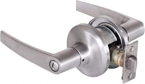 Stanley - Grade 2 Privacy Lever Lockset - 2-3/8 & 2-3/4" Back Set, Keyless Cylinder, Brass Alloy, Satin Chrome Finish - Americas Industrial Supply