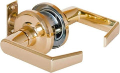 Stanley - Grade 2 Passage Lever Lockset - 2-3/8 & 2-3/4" Back Set, Keyless Cylinder, Brass Alloy, Bright Brass Finish - Americas Industrial Supply