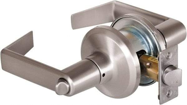 Stanley - Grade 2 Privacy Lever Lockset - 2-3/8 & 2-3/4" Back Set, Keyless Cylinder, Brass Alloy, Satin Nickel Finish - Americas Industrial Supply