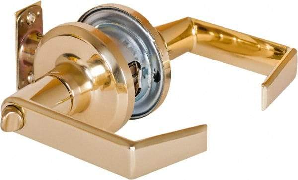 Stanley - Grade 2 Privacy Lever Lockset - 2-3/8 & 2-3/4" Back Set, Keyless Cylinder, Brass Alloy, Bright Brass Finish - Americas Industrial Supply