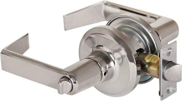 Stanley - Grade 2 Privacy Lever Lockset - 2-3/8 & 2-3/4" Back Set, Keyless Cylinder, Brass Alloy, Bright Chrome Finish - Americas Industrial Supply