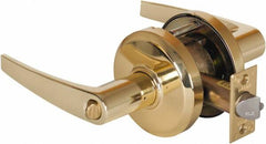 Stanley - Grade 2 Entrance Lever Lockset - 2-3/4" Back Set, Key In Lever Cylinder, Brass Alloy, Bright Brass Finish - Americas Industrial Supply