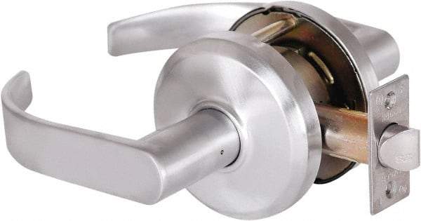 Stanley - Grade 2 Passage Lever Lockset - 2-3/4" Back Set, Keyless Cylinder, Brass Alloy, Satin Chrome Finish - Americas Industrial Supply