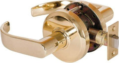 Stanley - Grade 2 Passage Lever Lockset - 2-3/4" Back Set, Keyless Cylinder, Brass Alloy, Bright Brass Finish - Americas Industrial Supply
