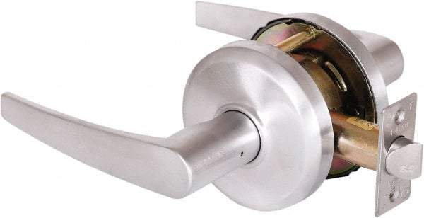 Stanley - Grade 2 Passage Lever Lockset - 2-3/4" Back Set, Keyless Cylinder, Brass Alloy, Satin Chrome Finish - Americas Industrial Supply
