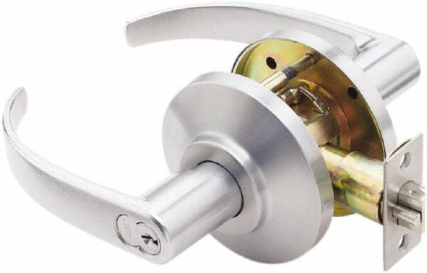 Best - Grade 2 Storeroom Lever Lockset - 2-3/4" Back Set, Key In Lever Cylinder, Brass Alloy, Satin Chrome Finish - Americas Industrial Supply