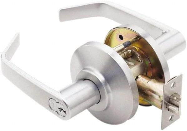 Best - Grade 2 Entrance Lever Lockset - 2-3/4" Back Set, Key In Lever Cylinder, Brass Alloy, Satin Chrome Finish - Americas Industrial Supply