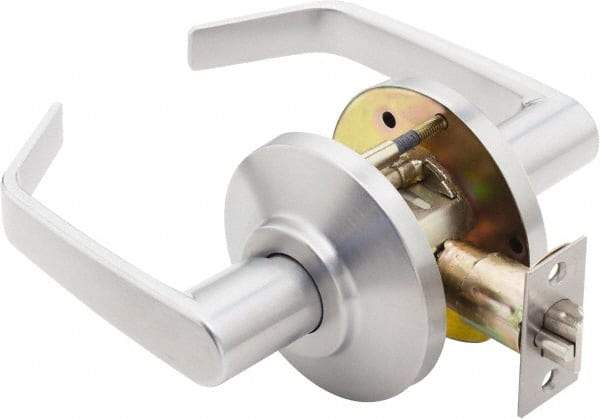 Best - Grade 2 Passage Lever Lockset - 2-3/4" Back Set, Keyless Cylinder, Brass Alloy, Satin Chrome Finish - Americas Industrial Supply