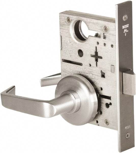 Best - Grade 1 Passage Lever Lockset - 2-3/4" Back Set, Keyless Cylinder, Brass Alloy, Satin Chrome Finish - Americas Industrial Supply