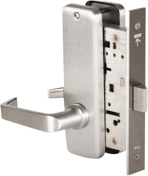 Best - Grade 1 Passage Lever Lockset - 2-3/4" Back Set, Keyless Cylinder, Brass Alloy, Satin Chrome Finish - Americas Industrial Supply