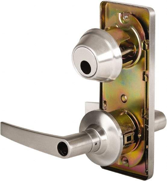 Stanley - Grade 2 Entry Lever Lockset - 2-3/4" Back Set, Key In Lever Cylinder, Brass Alloy, Satin Chrome Finish - Americas Industrial Supply