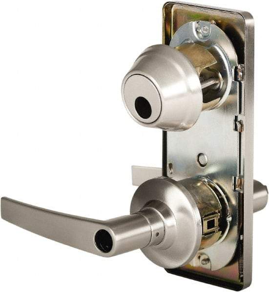 Stanley - Grade 2 Entry Lever Lockset - 2-3/4" Back Set, Key In Lever Cylinder, Brass Alloy, Nickel Finish - Americas Industrial Supply