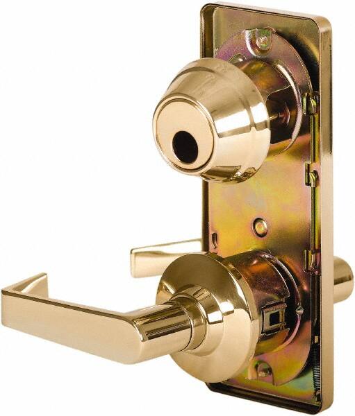 Stanley - Grade 2 Passage Lever Lockset - 2-3/4" Back Set, Keyless Cylinder, Brass Alloy, Bright Brass Finish - Americas Industrial Supply