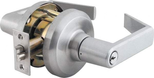 Stanley - Grade 1 Storeroom Lever Lockset - 2-3/4" Back Set, Key In Lever Cylinder, Brass Alloy, Satin Chrome Finish - Americas Industrial Supply