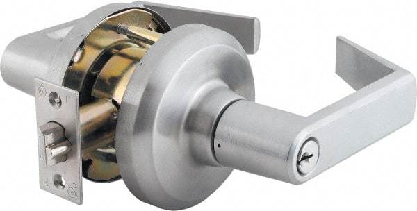 Stanley - Grade 1 Classroom Lever Lockset - 2-3/4" Back Set, Key In Lever Cylinder, Brass Alloy, Satin Chrome Finish - Americas Industrial Supply