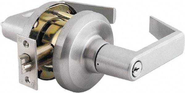 Stanley - Grade 1 Entrance Lever Lockset - 2-3/4" Back Set, Key In Lever Cylinder, Brass Alloy, Satin Chrome Finish - Americas Industrial Supply