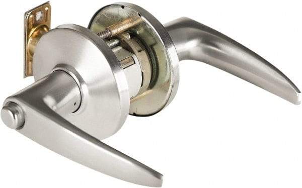 Best - Grade 1 Passage Lever Lockset - 2-3/4" Back Set, Keyless Cylinder, Brass Alloy, Satin Chrome Finish - Americas Industrial Supply