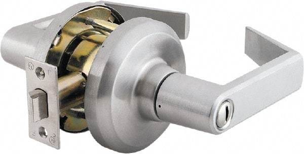 Stanley - Grade 1 Privacy Lever Lockset - 2-3/4" Back Set, Keyless Cylinder, Brass Alloy, Satin Chrome Finish - Americas Industrial Supply