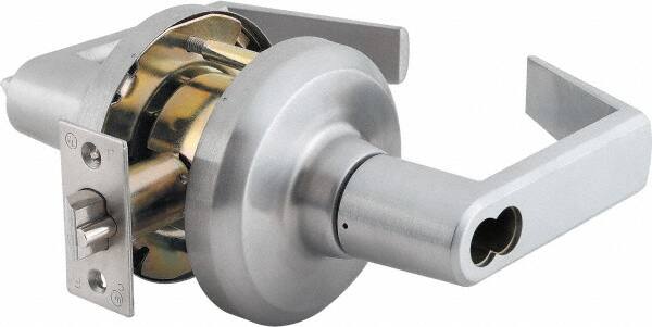Stanley - Grade 1 Entrance Lever Lockset - 2-3/4" Back Set, Key In Lever Cylinder, Brass Alloy, Satin Chrome Finish - Americas Industrial Supply