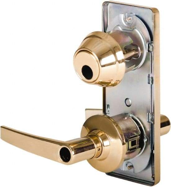Stanley - Grade 2 Entry Lever Lockset - 2-3/4" Back Set, Key In Lever Cylinder, Brass Alloy, Bright Brass Finish - Americas Industrial Supply