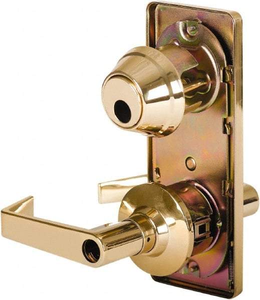 Stanley - Grade 2 Entry Lever Lockset - 2-3/4" Back Set, Key In Lever Cylinder, Brass Alloy, Bright Brass Finish - Americas Industrial Supply