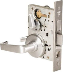 Stanley - Grade 1 Dormitory Lever Lockset - 2-3/4" Back Set, Best SFIC Cylinder, Brass Alloy, Satin Chrome Finish - Americas Industrial Supply