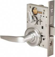 Stanley - Grade 1 Office Lever Lockset - 2-3/4" Back Set, Best SFIC Cylinder, Brass Alloy, Satin Chrome Finish - Americas Industrial Supply