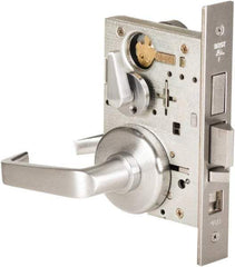 Stanley - Grade 1 Office Lever Lockset - 2-3/4" Back Set, Best SFIC Cylinder, Brass Alloy, Satin Chrome Finish - Americas Industrial Supply