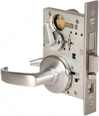 Stanley - Grade 1 Office Lever Lockset - 2-3/4" Back Set, Best SFIC Cylinder, Brass Alloy, Satin Chrome Finish - Americas Industrial Supply
