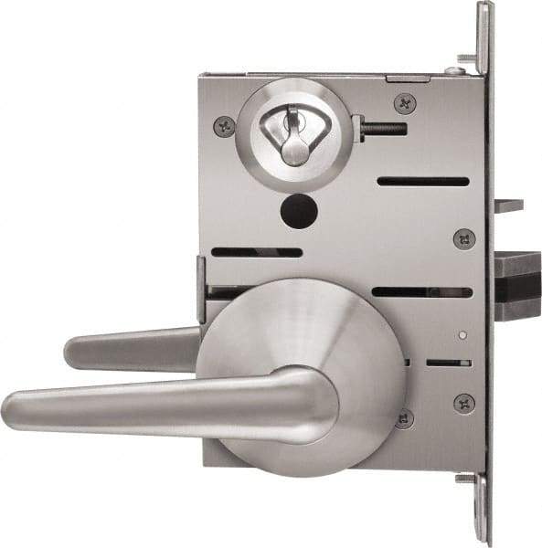 Stanley - Grade 1 Privacy Lever Lockset - 2-3/4" Back Set, Best SFIC Cylinder, Brass Alloy, Satin Stainless Steel Finish - Americas Industrial Supply