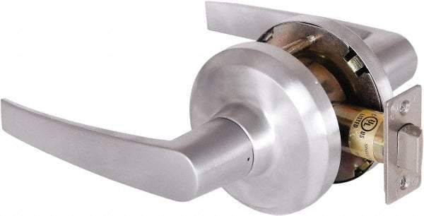 Stanley - Grade 1 Passage Lever Lockset - 2-3/4" Back Set, Keyless Cylinder, Brass Alloy, Satin Chrome Finish - Americas Industrial Supply