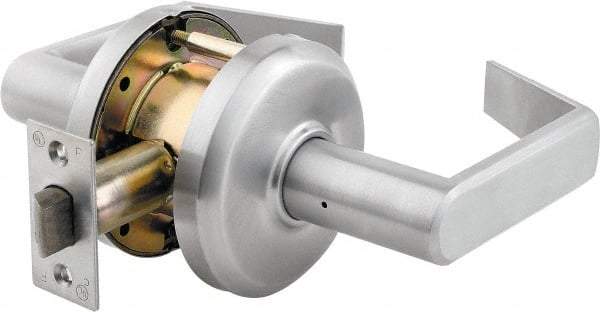 Stanley - Grade 2 Passage Lever Lockset - 2-3/4" Back Set, Keyless Cylinder, Brass Alloy, Satin Chrome Finish - Americas Industrial Supply