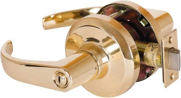 Stanley - Grade 1 Privacy Lever Lockset - 2-3/4" Back Set, Keyless Cylinder, Brass Alloy, Bright Brass Finish - Americas Industrial Supply