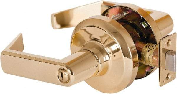 Stanley - Grade 1 Privacy Lever Lockset - 2-3/4" Back Set, Keyless Cylinder, Brass Alloy, Bright Brass Finish - Americas Industrial Supply