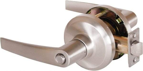 Stanley - Grade 1 Privacy Lever Lockset - 2-3/4" Back Set, Keyless Cylinder, Brass Alloy, Satin Nickel Finish - Americas Industrial Supply