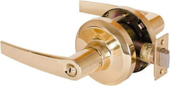 Stanley - Grade 1 Privacy Lever Lockset - 2-3/4" Back Set, Keyless Cylinder, Brass Alloy, Bright Brass Finish - Americas Industrial Supply