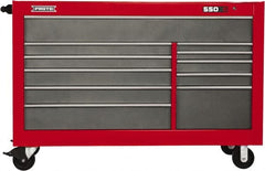 Proto - 35,917 Lb Capacity, 11 Drawer Mobile Workstation - 66" Wide x 27" Deep x 46" High, Steel, Safety Red & Gray - Americas Industrial Supply