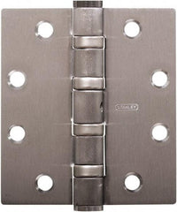 Stanley - 4-1/2" Long x 4" Wide 304 Stainless Steel Full Mortise Hinge - Satin Stainless Steel Finish, 5 Knuckles, 8 Holes - Americas Industrial Supply