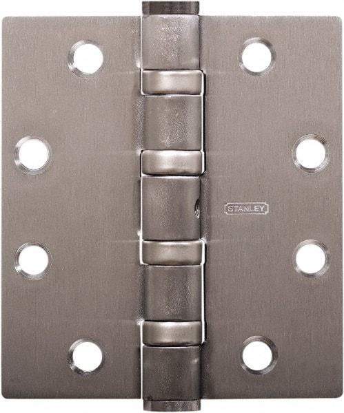 Stanley - 5" Long x 4-1/2" Wide Carbon Alloy Steel Full Mortise Hinge - Satin Chrome Plated Finish, 5 Knuckles, 8 Holes - Americas Industrial Supply